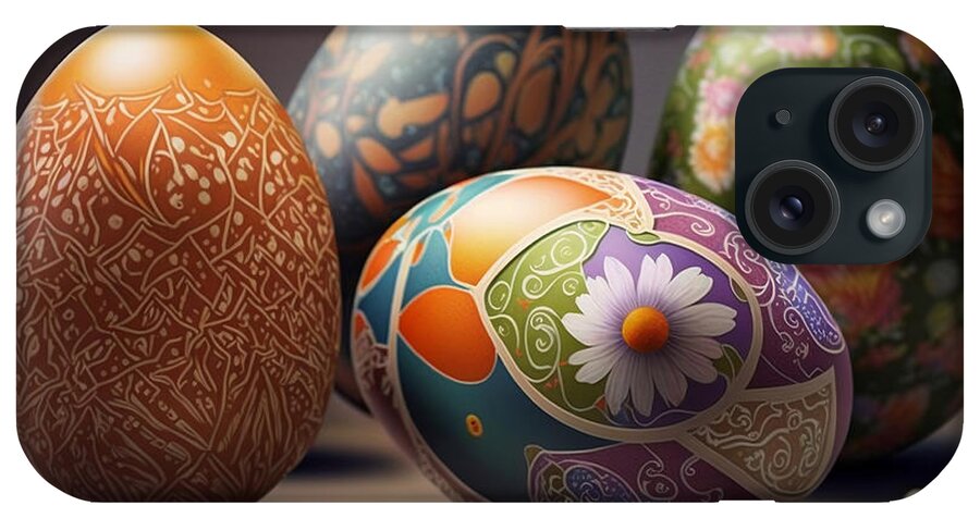 Artistic iPhone Case featuring the digital art Artistic Easter, Photorealistic Painting of Eggs in Festive Hues by Jeff Creation