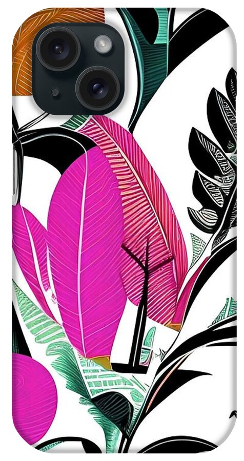 Botanical iPhone Case featuring the digital art Artsy Botanical - maroon turquoise ginger brown fucshia art and home decor by Bonnie Bruno
