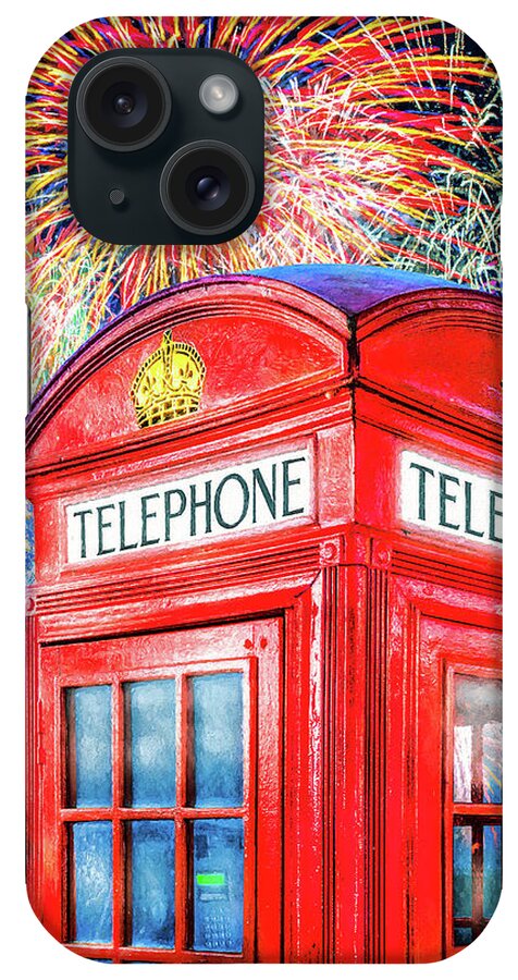 British iPhone Case featuring the photograph Brilliant Fireworks Over A Classic British Phone Box by Mark E Tisdale