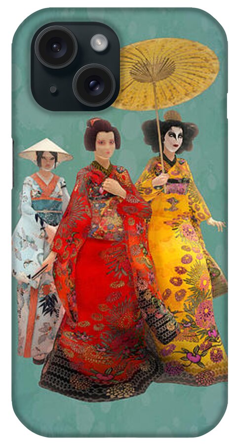 Geisha Stroll iPhone Case featuring the painting Geisha Stroll by Two Hivelys