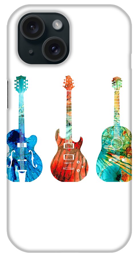 Guitar iPhone Case featuring the painting Abstract Guitars by Sharon Cummings by Sharon Cummings