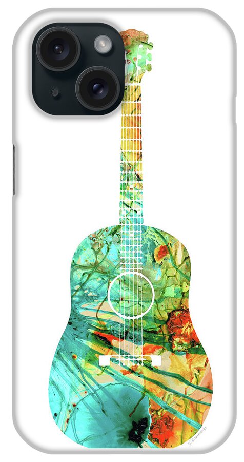 Guitar iPhone Case featuring the painting Acoustic Guitar 2 - Colorful Abstract Musical Instrument by Sharon Cummings
