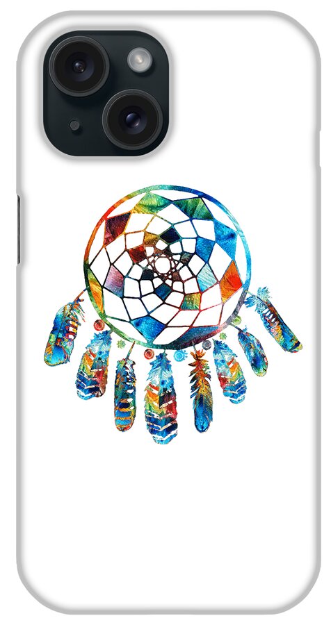 Dream Catcher iPhone Case featuring the painting Colorful Dream Catcher by Sharon Cummings by Sharon Cummings