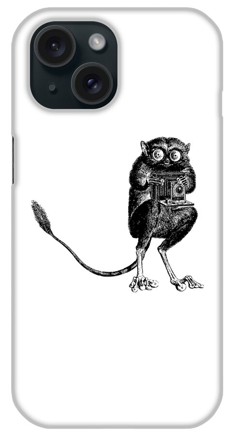 Tarsier iPhone Case featuring the digital art Tarsier with Vintage Camera by Eclectic at Heart