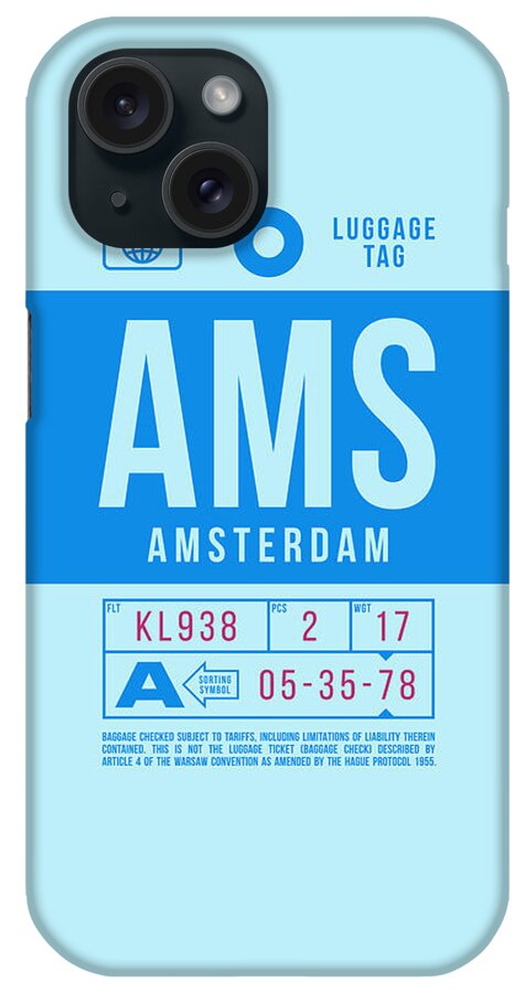 Airline iPhone Case featuring the digital art Luggage Tag B - AMS Amsterdam Netherlands by Organic Synthesis