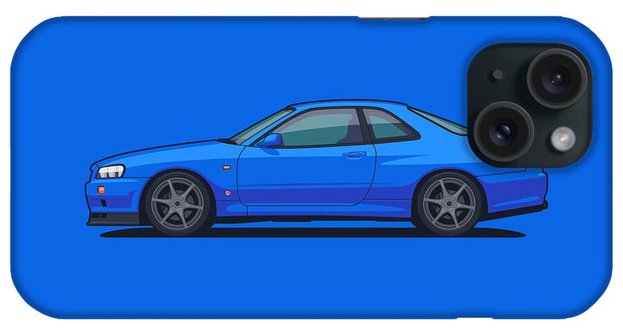 Gtr iPhone Case featuring the digital art R34 GT-R Side Landscape Blue by Organic Synthesis