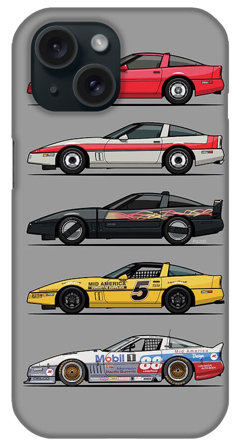 Bowtie iPhone Case featuring the digital art Stack of Bowtie C4 Corvettes Coupes And Racecars by Tom Mayer II Monkey Crisis On Mars
