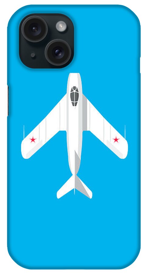 Aircraft iPhone Case featuring the digital art MiG-17 Fresco Jet Fighter - Cyan by Organic Synthesis
