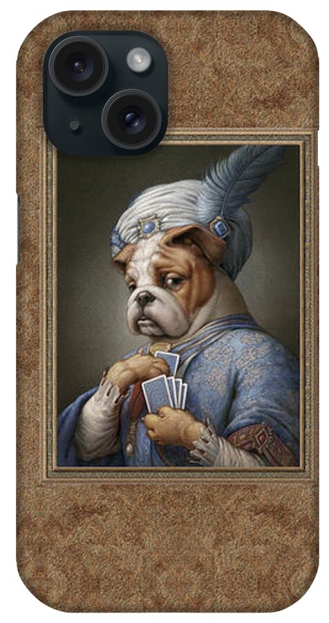 Bulldog iPhone Case featuring the pastel Pokerdog Bulldog by Kurt Wenner