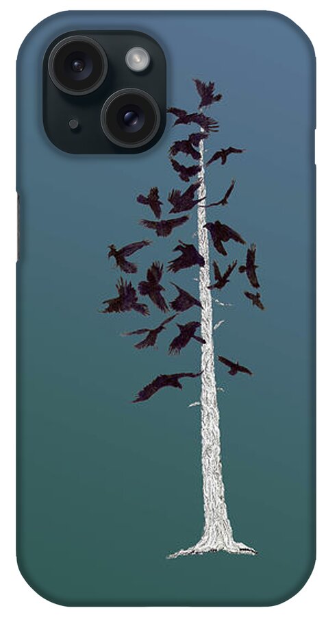 Raven iPhone Case featuring the digital art Raven Tree on Blue by Jenny Armitage