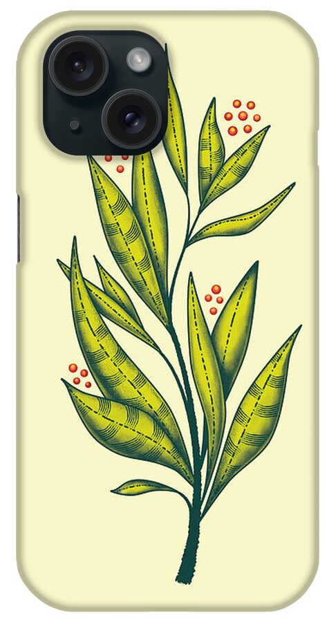 Green iPhone Case featuring the digital art Abstract green plant with decorative leaves and berries by Boriana Giormova