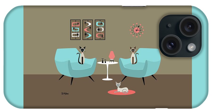 Mid Century Modern iPhone Case featuring the digital art Siamese Trio by Donna Mibus