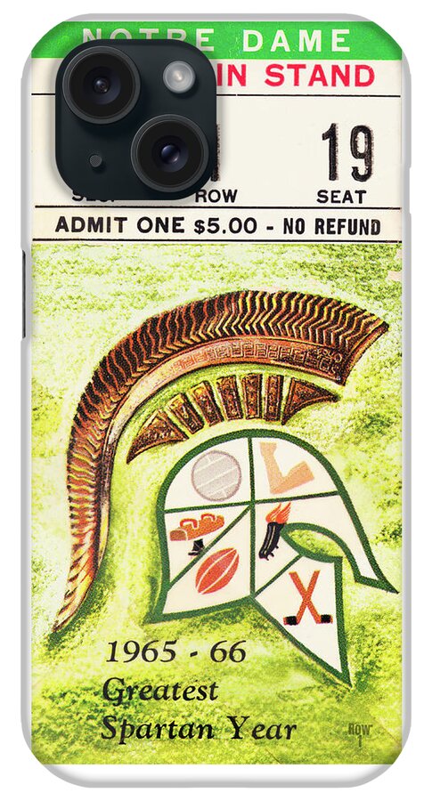 Notre Dame iPhone Case featuring the mixed media 1966 Notre Dame vs. Michigan State by Row One Brand