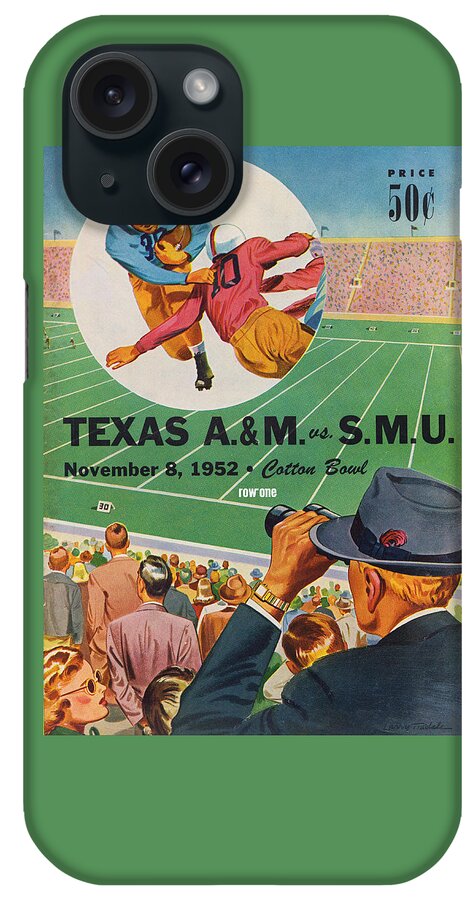 Smu iPhone Case featuring the mixed media 1952 Southern Methodist University Football Art by Row One Brand
