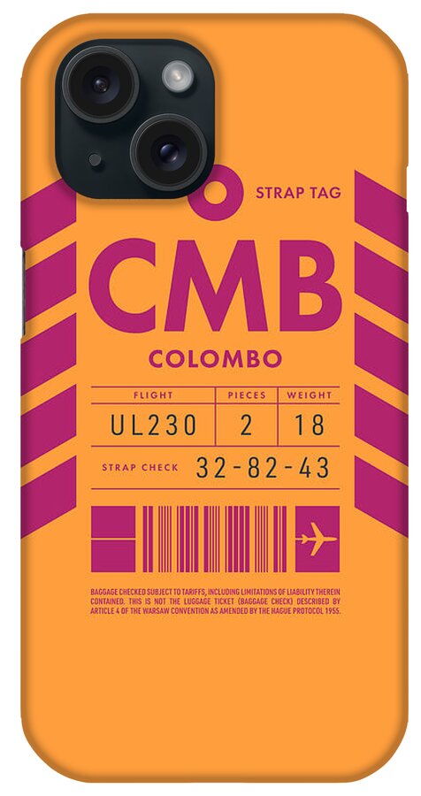 Airline iPhone Case featuring the digital art Luggage Tag D - CMB Colombo Sri Lanka by Organic Synthesis