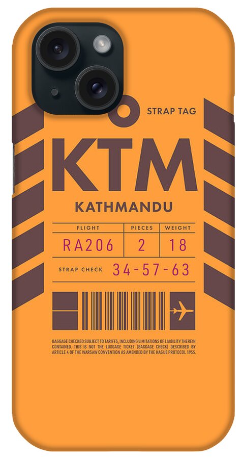 Airline iPhone Case featuring the digital art Baggage Tag D - KTM Kathmandu Nepal by Organic Synthesis