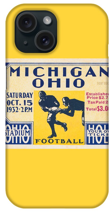 Michigan iPhone Case featuring the mixed media 1932 Michigan vs. Ohio State by Row One Brand