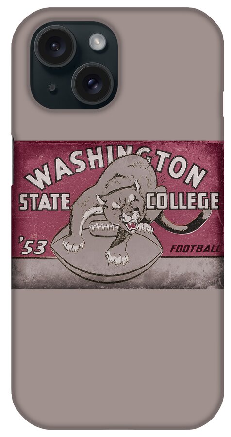 1953 iPhone Case featuring the mixed media 1953 Washington State College Football Art by Row One Brand