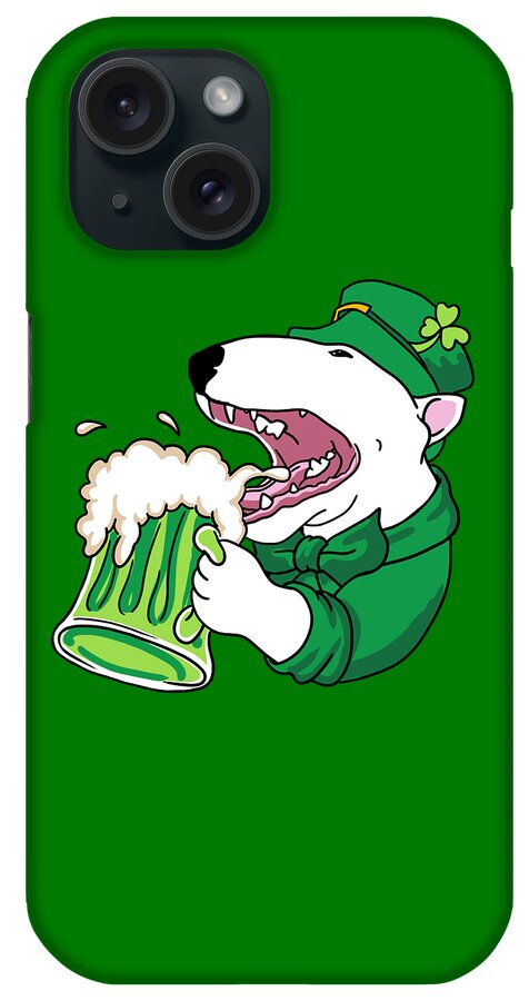 Fun Design For All Bull Terrier Lovers To Celebrate St. Patrick's Day. Cheers! iPhone Case featuring the digital art St Patricks Bull Terrier by Jindra Noewi