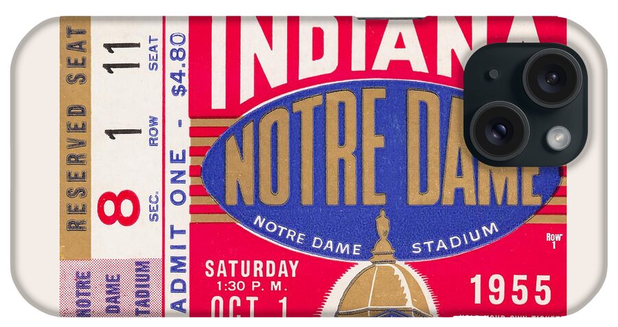 1955 iPhone Case featuring the mixed media 1955 Indiana vs. Notre Dame Football Ticket Stub Art by Row One Brand