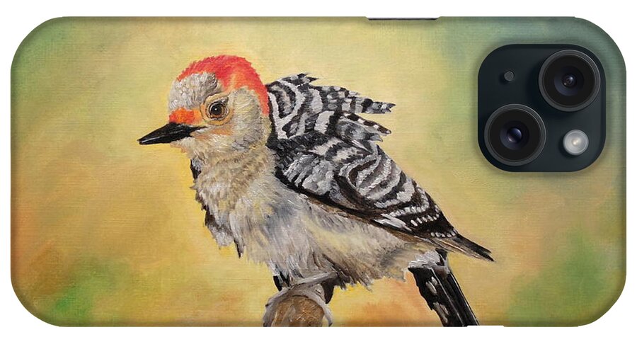 Woodpecker iPhone Case featuring the painting Pretty Woodpecker by Angeles M Pomata