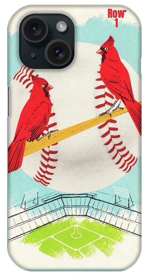 St. Louis iPhone Case featuring the mixed media 1957 St. Louis Cardinals Scorecard Art by Row One Brand