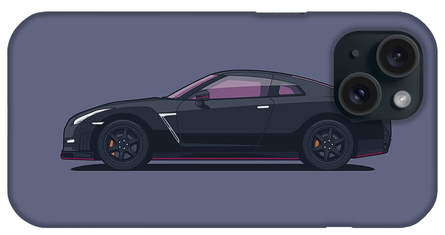 Gtr iPhone Case featuring the digital art R35 GT-R Side Landscape Black by Organic Synthesis