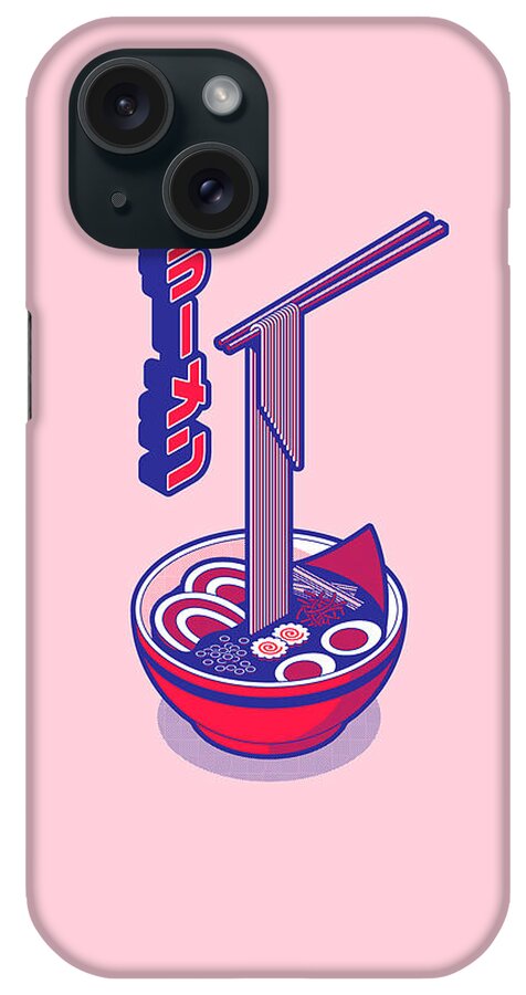 Ramen iPhone Case featuring the digital art Ramen Isometric - Pink Red by Organic Synthesis