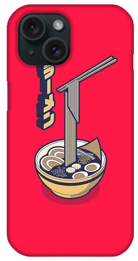 Ramen iPhone Case featuring the digital art Ramen Isometric - Red Gold by Organic Synthesis
