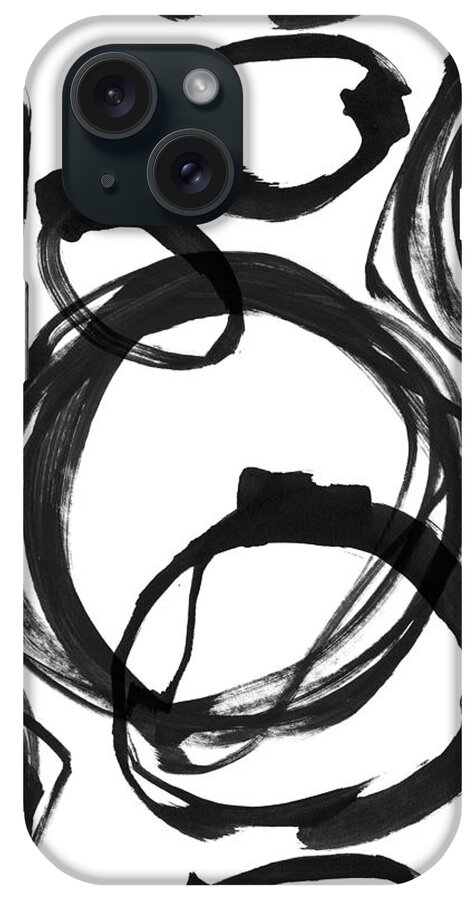 Black iPhone Case featuring the painting Ink Rings 3 Black and White Abstract Painting by Janine Aykens