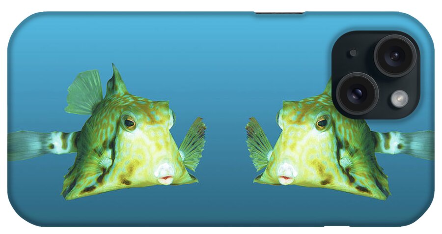 Boxfish iPhone Case featuring the mixed media Cute Boxfish - Nice portrait of beautiful fish on gradient blue - by Ute Niemann