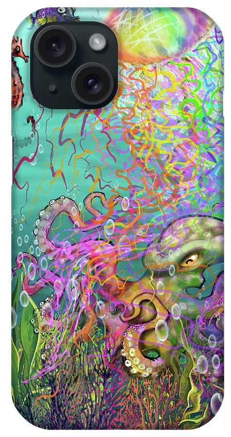 Rainbow iPhone Case featuring the digital art Rainbow Jellyfish and Friends by Kevin Middleton