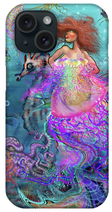 Mermaid iPhone Case featuring the digital art Mermaid Jellyfish Dress #1 by Kevin Middleton