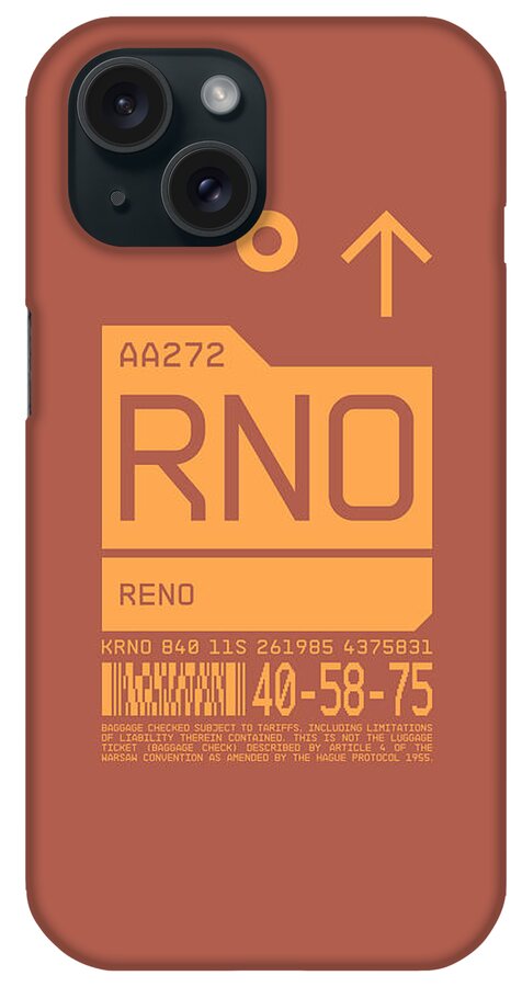Airline iPhone Case featuring the digital art Luggage Tag C - RNO Reno Nevada USA by Organic Synthesis
