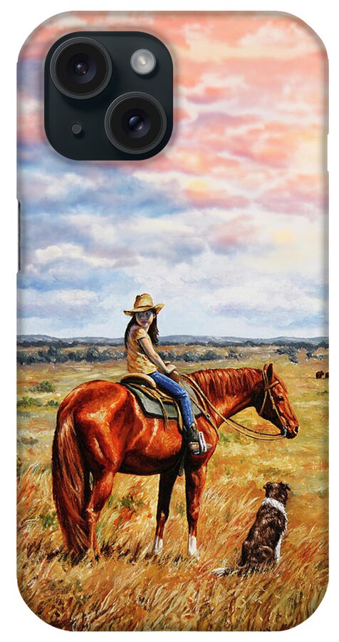 Western iPhone Case featuring the painting Horse Painting - Waiting for Dad by Crista Forest