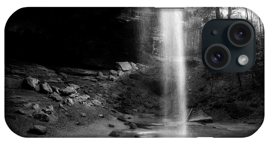 Ash Cave Black And White iPhone Case featuring the photograph Ash Cave Waterfall Monochrome by Dan Sproul