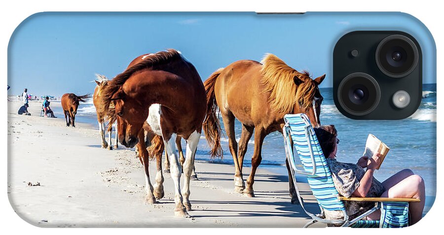 Assateague iPhone Case featuring the photograph Assateague Island - ponies on beach by Louis Dallara