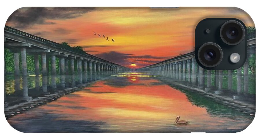 Bridge iPhone Case featuring the painting Atchafalaya Basin Bridge by Marlene Little