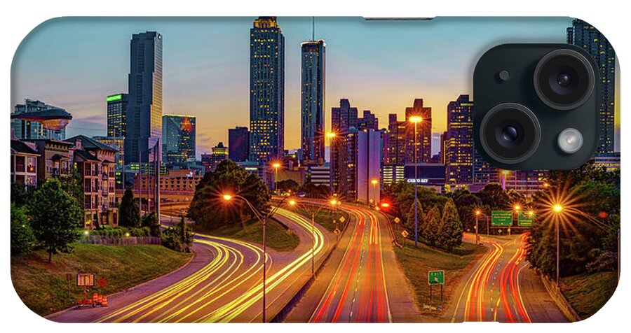 Atlanta Skyline iPhone Case featuring the photograph Atlanta Georgia Skyline Panoramic at Sunset by Gregory Ballos