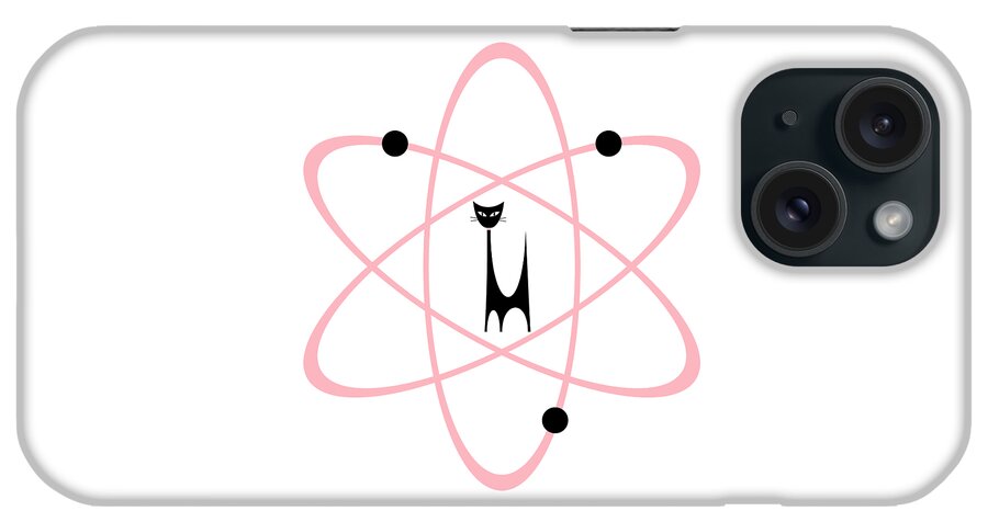 Atomic Cat iPhone Case featuring the digital art Atom Cat in Pink Transparent Background by Donna Mibus