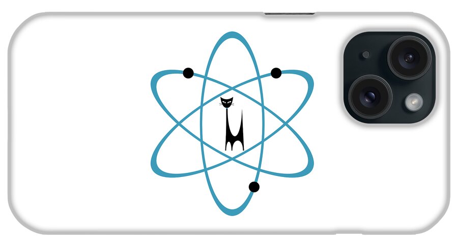 Atomic Cat iPhone Case featuring the digital art Atom Cat in Teal Transparent Background by Donna Mibus
