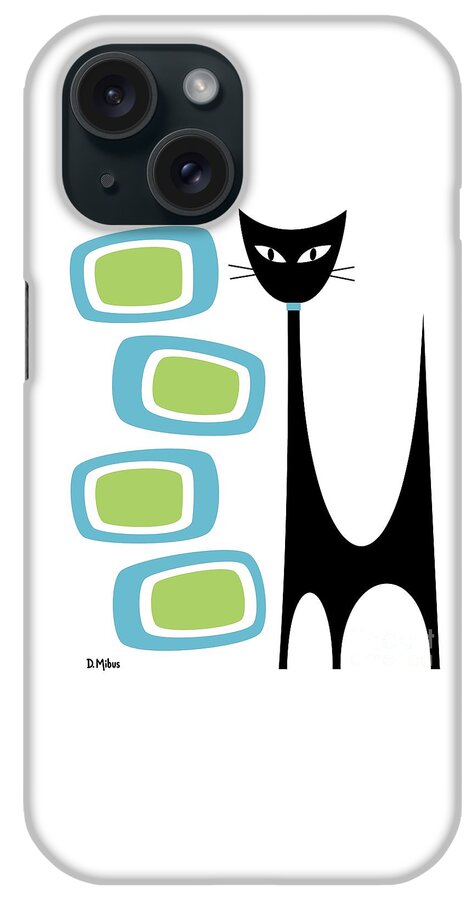 Cat iPhone Case featuring the digital art Atomic Cat Blue Green by Donna Mibus