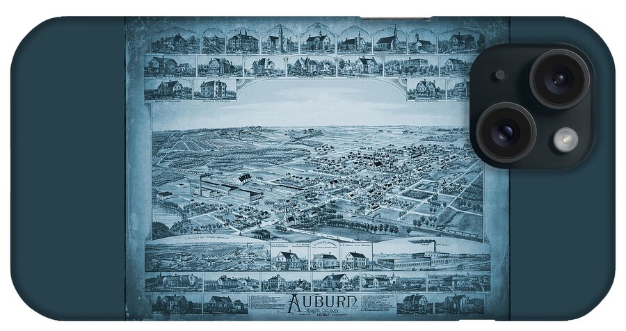 Rhode Island Map iPhone Case featuring the photograph Auburn Cranston Rhode Island Vintage Map Birds Eye View 1890 Blue by Carol Japp