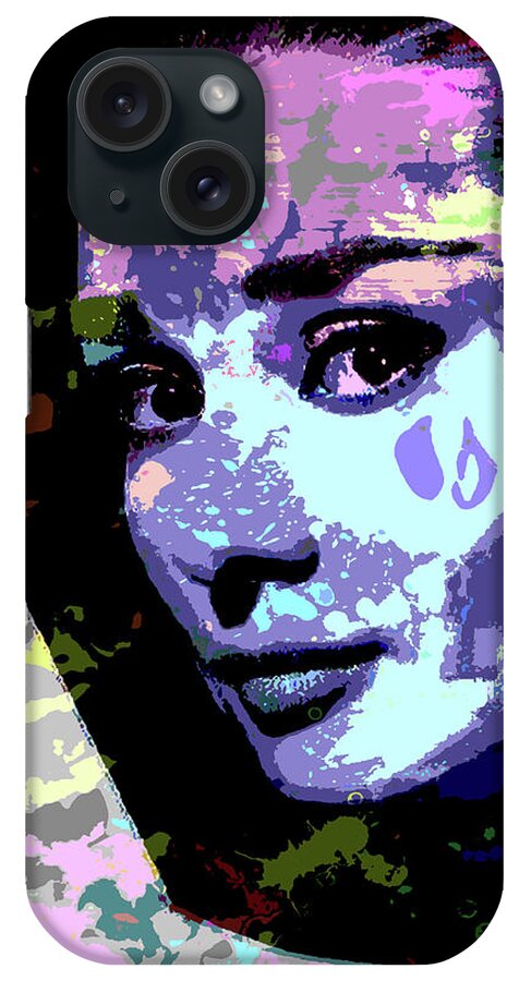 Audrey Hepburn iPhone Case featuring the digital art Audrey Hepburn - 3 psychedelic portrait by Movie World Posters