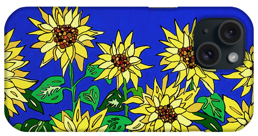 Big Yellow Peace Sunflowers Ukraine iPhone Case featuring the painting August Blooms by Mike Stanko