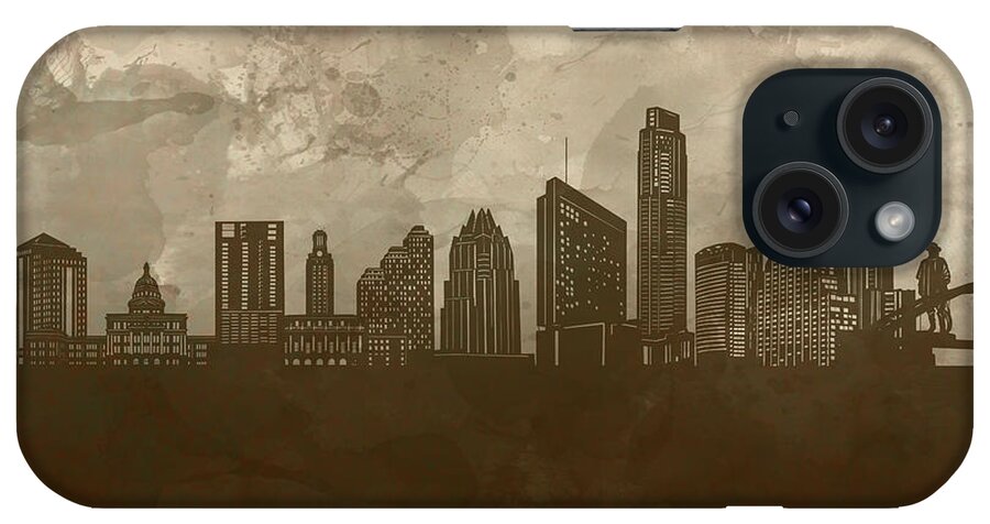 Austin iPhone Case featuring the digital art Austin Skyline Panorama 4 by Bekim M