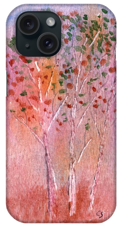 Aspens iPhone Case featuring the painting Autumn Aspens Watercolor by Conni Schaftenaar