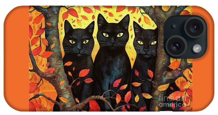 Cats iPhone Case featuring the painting Autumn Black Cats by Tina LeCour