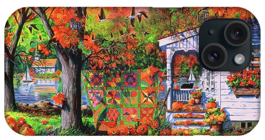 Autumn Landscape With Autumn Patchwork Quilt iPhone Case featuring the painting Autumn Patchwork Quilt by Diane Phalen