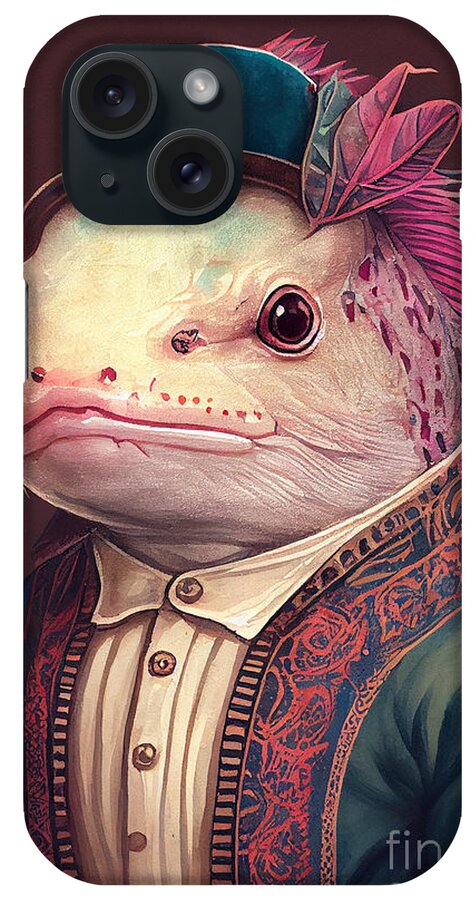 Axolotl iPhone Case featuring the painting Axolotl in Suit Watercolor Hipster Animal Retro Costume by Jeff Creation